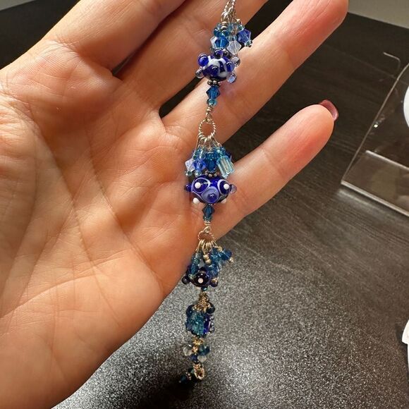 Vintage blue hand-blown glass and sterling silver bracelet, pendant bundle! - Picture 7 of 16
